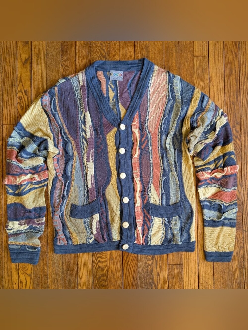 Vintage 90's Coogi Multicolor 3D Knit Textured Cardigan